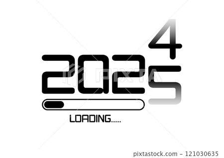 2024 loading to up 2025 icon flat style. Progress bar almost reaching Happy new year. Vector illustration with 2025 loading. Isolated or white background 121030635