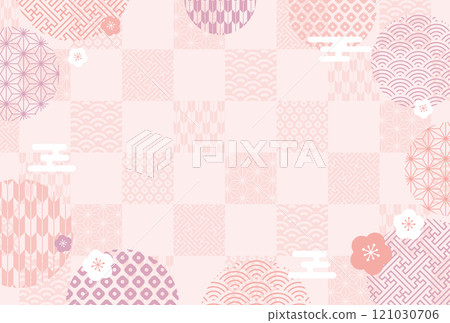 Cute plum and Japanese pattern New Year's card background Cute plum and Japanese pattern New Year's card background 121030706