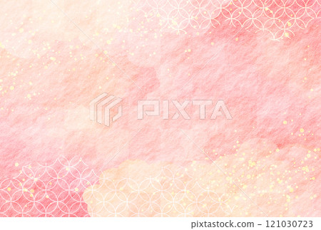 元旦、新年賀卡、新年粉紅日本圖案日本紙背景麻葉 121030723