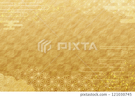 New Year's Day, New Year's cards, Japanese paper, Japanese pattern, checkered background, gold 121030745