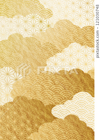 豎金，奢華，新年，賀年片，雲，日本紙背景 121030748