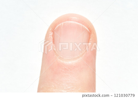 Close up view of a human fingernail on a caucasian adult finger 121030779