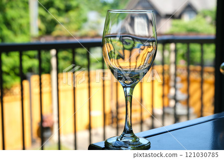 empty wine glass with reflection. Empty wine glass isolated on white background. wine glass. 121030785
