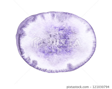 Abstract purple watercolor circle with soft edges and textured center 121030794