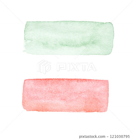 Hand-painted green and red watercolor rectangles on white background 121030795