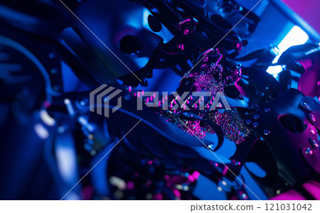 A set of erotic toys for BDSM. Sex slavery game with whip, choker and leather mask and belt for intimate sex games from a sex shop 121031042