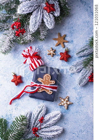 Christmas festive background with gift boxes 121031068