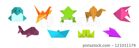 Origami Paper Folded Animal Shape and Figure Vector Set 121031179