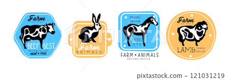 Farm Meat Label and Sticker with Fresh Cattle and Poultry Vector Set Farm Meat Label and Sticker with Fresh Cattle and Poultry Vector Set 121031219