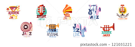 Jazz Festival and Live Concert Logo Design Vector Set 121031221