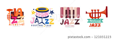 Jazz Festival and Live Concert Logo Design Vector Set 121031223