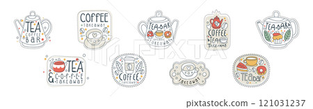 Takeaway Tea and Coffee Hand Drawn Label Vector Set Takeaway Tea and Coffee Hand Drawn Label Vector Set 121031237