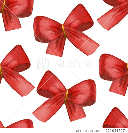 Bright red, pink festive bows, hand painted with watercolors. Seamless watercolor pattern on a light background. Suitable for printing on invitations, cards, for stationery, packaging. 121031517