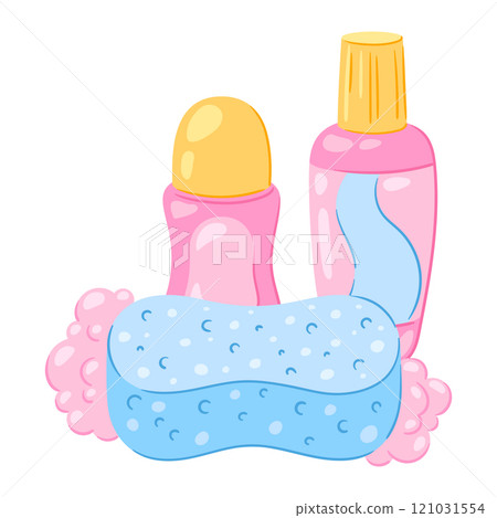 Illustration with hygiene objects. Washing, beauty, body care. Personal hygiene and self care items. Illustration with hygiene objects. Washing, beauty, body care. Personal hygiene and self care items. 121031554