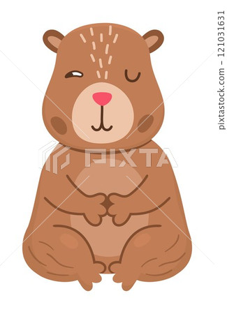 Vector capybara icon. Cute capibara meditating prying with one opened eye. Funny happy animal illustration isolated on white background. Comic trendy guinea pig clipart Vector capybara icon. Cute capibara meditating prying with one opened eye. Funny happy animal illustration isolated on white background. Comic trendy guinea pig clipart 121031631