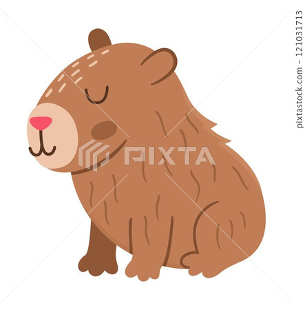 Vector capybara icon. Cute capibara sitting with closed eyes. Funny happy animal illustration isolated on white background. Comic trendy guinea pig clipart 121031713