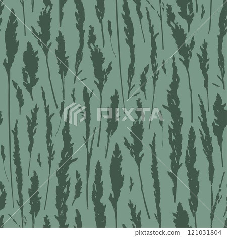 Pampas grass on green seamless pattern. Herbs background for postcards, wallpaper, wrapping paper. 121031804