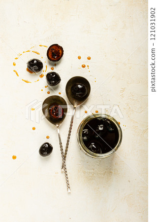 walnut jam, on the table, top view, traditional Georgian cuisine, no people, walnut jam, on the table, top view, traditional Georgian cuisine, no people, 121031902