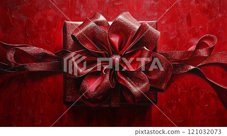 A luxurious and festive design, with a large, shiny red bow on the gift. A luxurious and festive design, with a large, shiny red bow on the gift. 121032073