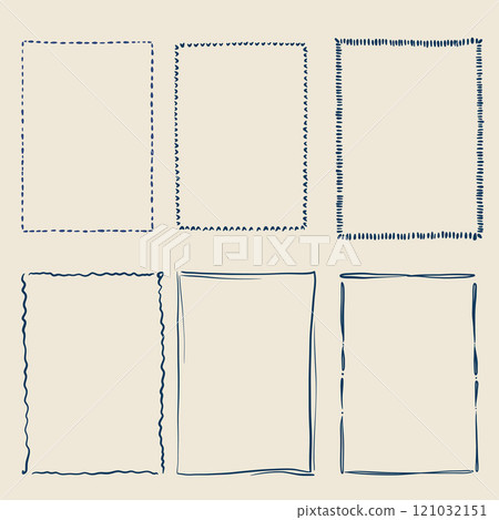 Vector holiday doodle frames. Hand-drawn vintage border set of invitations isolated on beige background. Illustration for design, print, fabric or background. 121032151