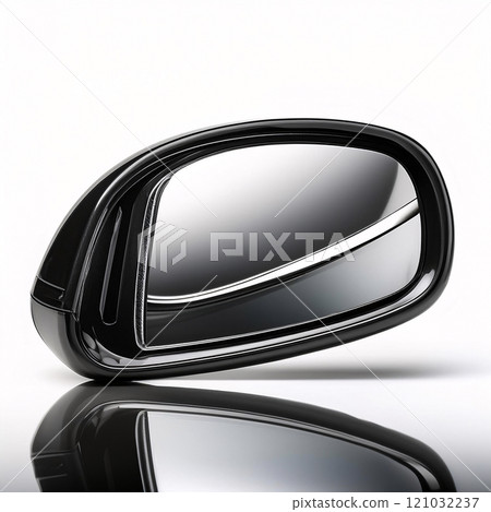 A modern car side mirror with a sleek, aerodynamic design 121032237