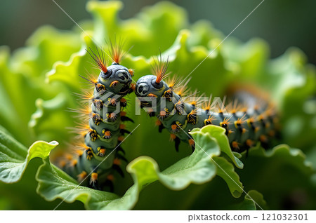 Caterpillar Sitting on a cabbage leaves Caterpillar Sitting on a cabbage leaves 121032301