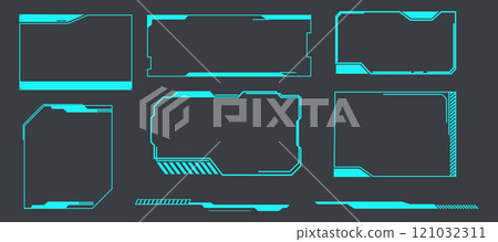 Futuristic HUD frames, borders text box game menu ui panel. Line tech line bar. Screen elements Sci Fi for Gaming UX UI Futuristic HUD frames, borders text box game menu ui panel. Line tech line bar. Screen elements Sci Fi for Gaming UX UI 121032311