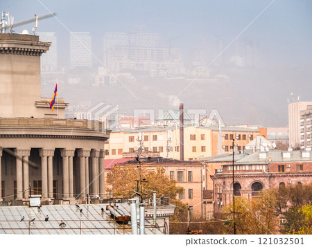 pink air in rain over Yerevan city in autumn pink air in rain over Yerevan city in autumn 121032501