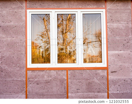 plastic window of residential house with tuff wall plastic window of residential house with tuff wall 121032555