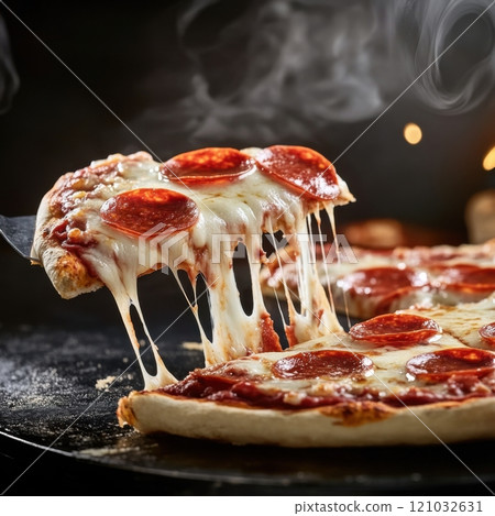 freshly baked pizza with melted cheese 121032631