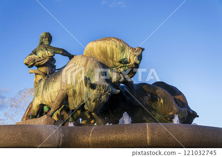 The Gefion fountain on harbour front in Copenhagen, Denmark, oxen pulling a plow with Norse goddess Gefjon, Nordre Tolbod near Kastellet and Langelinie The Gefion fountain on harbour front in Copenhagen, Denmark, oxen pulling a plow with Norse goddess Gefjon, Nordre Tolbod near Kastellet and Langelinie 121032745