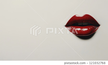 Glossy red lips on a white background. 121032768