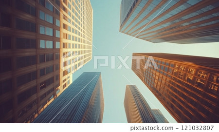 Skyscrapers that create intricate patterns when viewed from below. 121032807