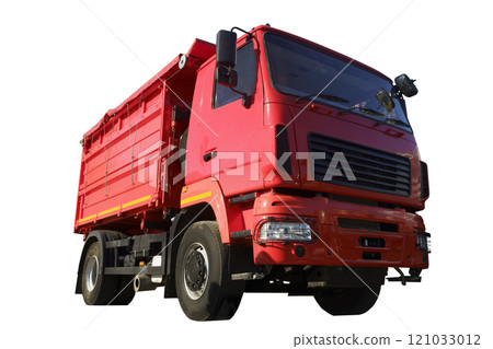 Dump track isolated. Red construction truck on empty background. Heavy construction equipment 121033012