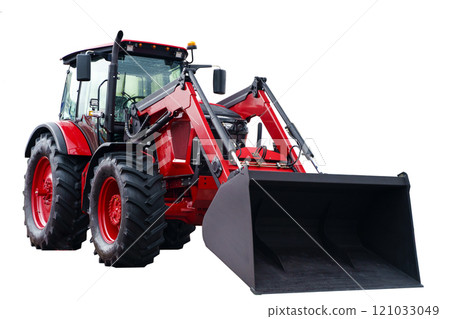 Tractor excavator on white background isolate. Agricultural machinery for construction 121033049