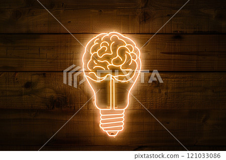 Neon brain bulb on dark background 121033086