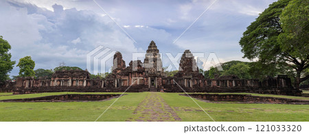 Phimai Historical Park is an Ancient Asian Temples with Stone Architecture and Cultural Heritage and Archaeological Ruins, Nakhon Ratchasima in Thailand 121033320