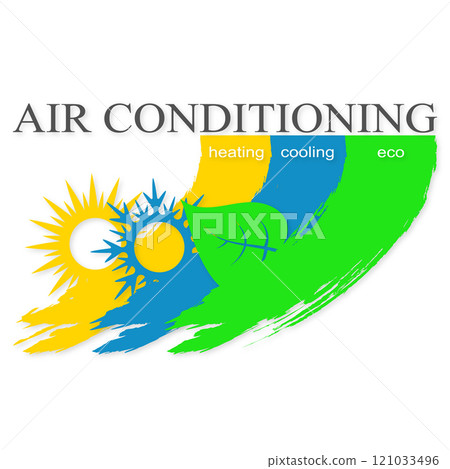Sun, snowflake and green leaf, ecological air conditioner symbol Sun, snowflake and green leaf, ecological air conditioner symbol 121033496