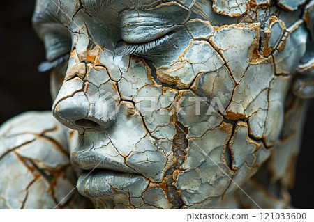 Kintsugi is traditional art of Japan, helps to restore person psychological trauma, golden crack scars close-up. Kintsugi is traditional art of Japan, helps to restore person psychological trauma, golden crack scars close-up. 121033600