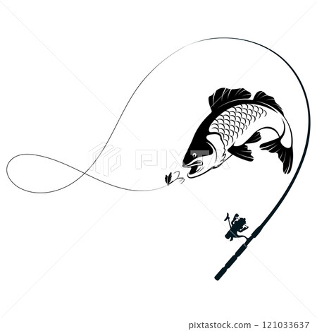 The fish grabs the bait and rod 121033637