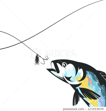 The fish jumps for bait. Fishing line bait hook 121033639