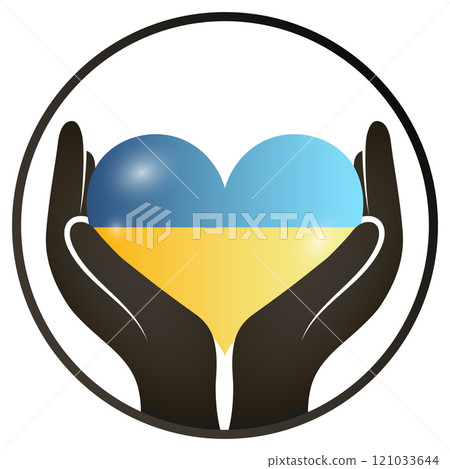 Ukrainian flag heart in hands 121033644
