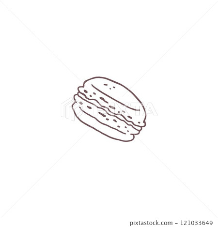 Vector illustration with the image of a sketch of a French dessert macaroon in doodle style. 121033649