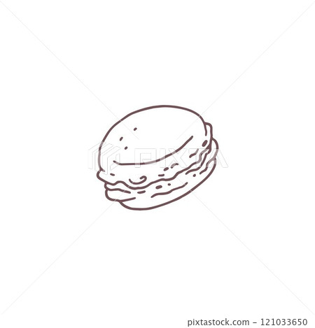 Macaroon black contour vector icon, delicious French dessert, confectionery cookie, almond biscuit bakery with cream 121033650