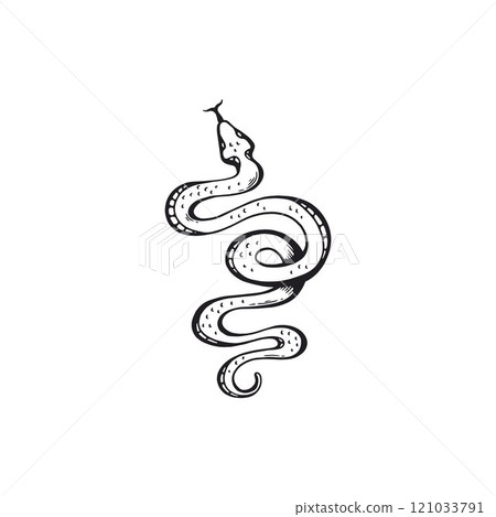 Snake vector black contour icon, spotted serpent tongue hanging out, viper, boa or anaconda reptile predator wild animal 121033791