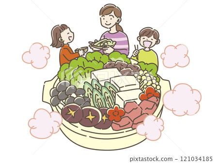 Families eating hot pot dishes 121034185