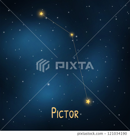 Pictor constellation in night sky: stars and space exploration. 121034190