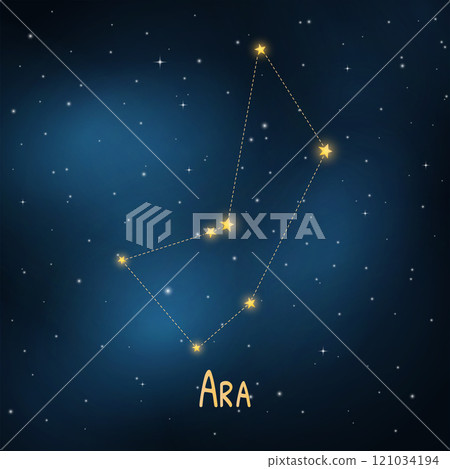 Ara constellation in night sky with stars and glowing lines. Ara constellation in night sky with stars and glowing lines. 121034194