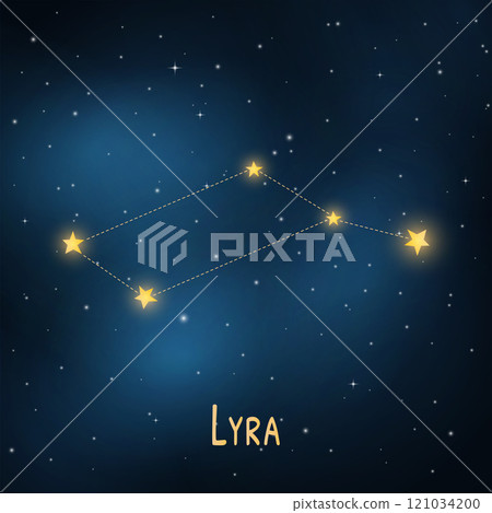 Lyra constellation: night sky star pattern with dotted lines and bright stars. Lyra constellation: night sky star pattern with dotted lines and bright stars. 121034200