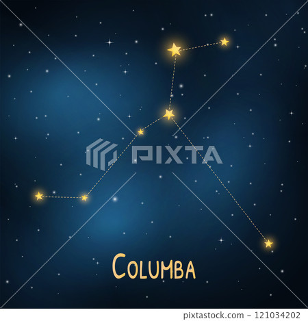 Bright stars of columba constellation in a dazzling night sky. Bright stars of columba constellation in a dazzling night sky. 121034202